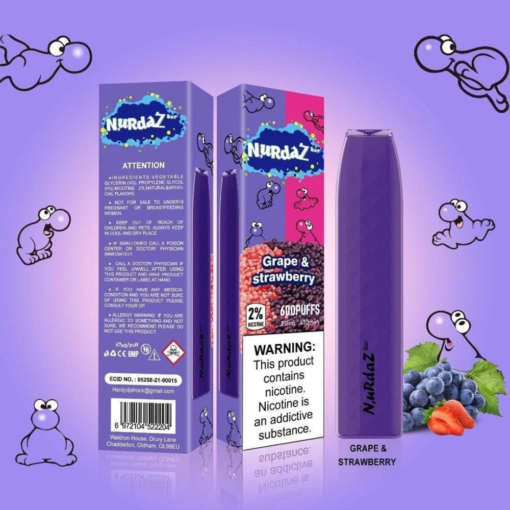  Grape & Strawberry Nurdaz Bar Disposable Pod Device - 600 Puffs