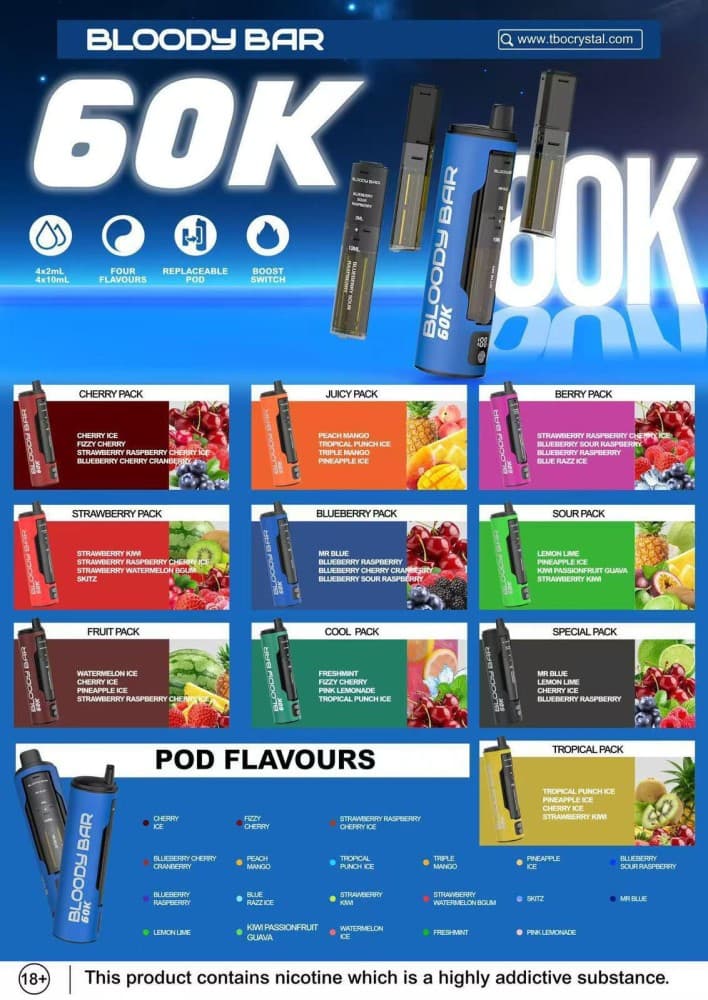 Bloody Bar 60k Prefilled 4 In 1 Replacement Pods Box of 5