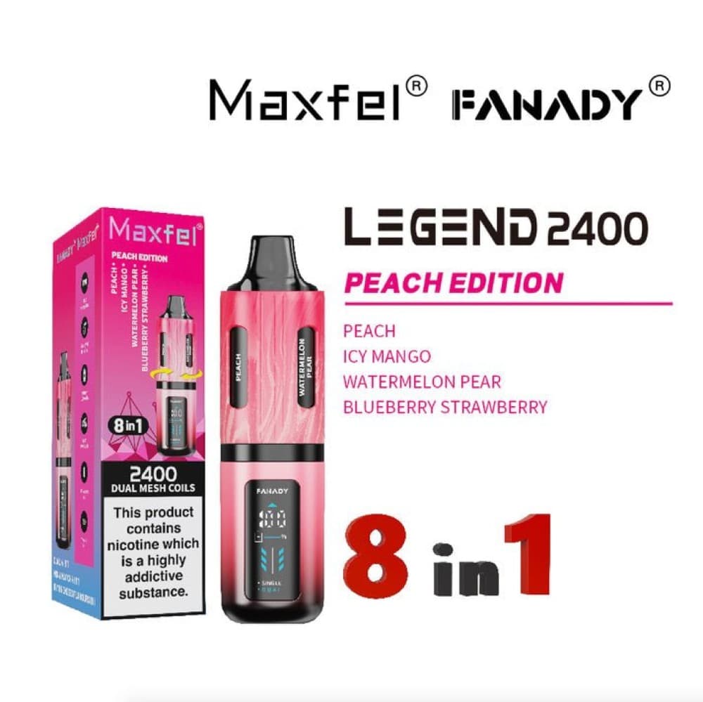 Peach Edition Maxfel 8 In 1 Fanady Legend 2400 Vape Box of 5