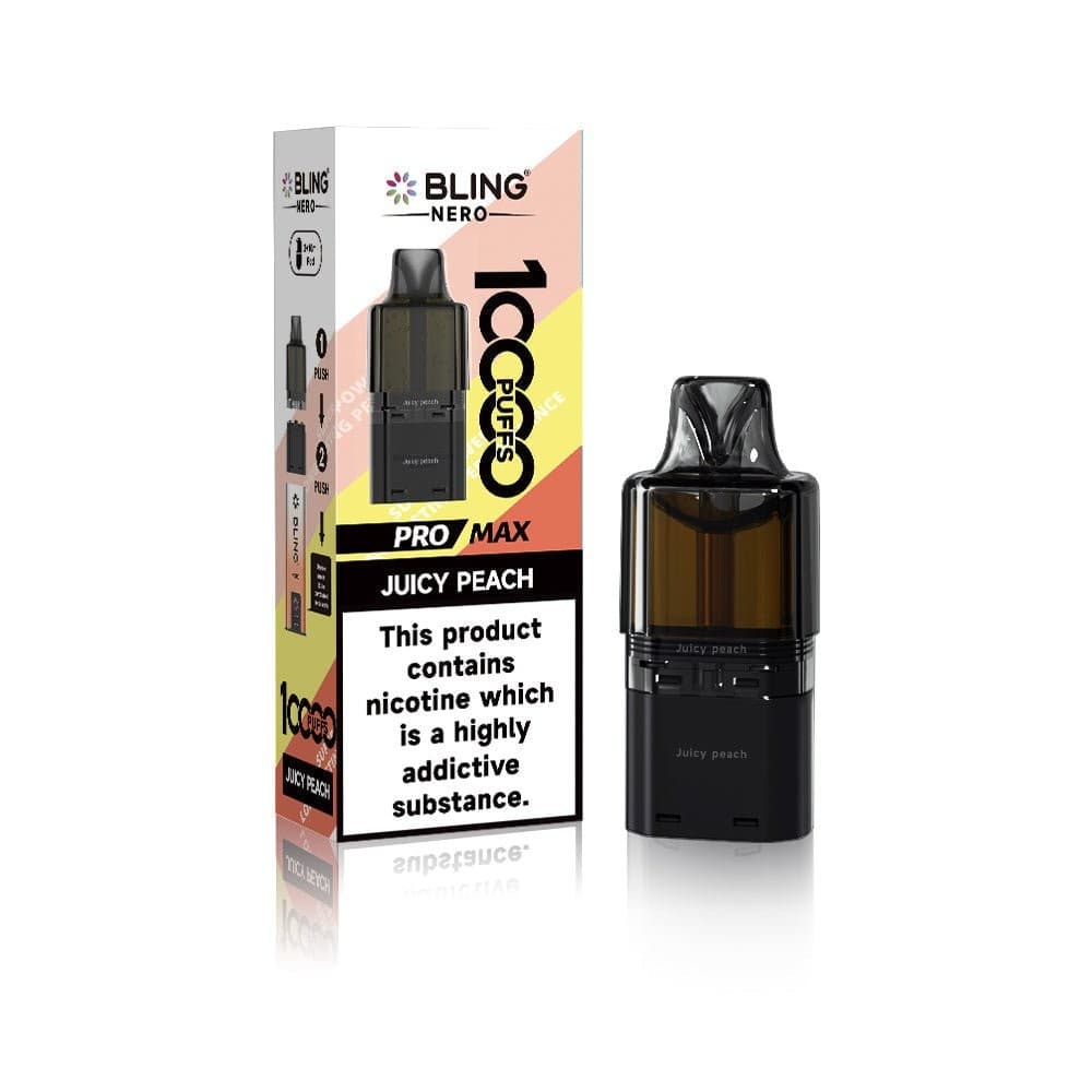 Juicy Peach Crystal Bling Nero 10k Prefilled Pods - Box of 5