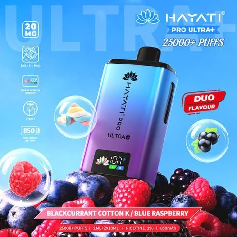 Blackcurrant Cotton Candy / Blue Raspberry Hayati Pro Ultra Plus 25000 Prefilled Pod Vape Kit - Box of 5