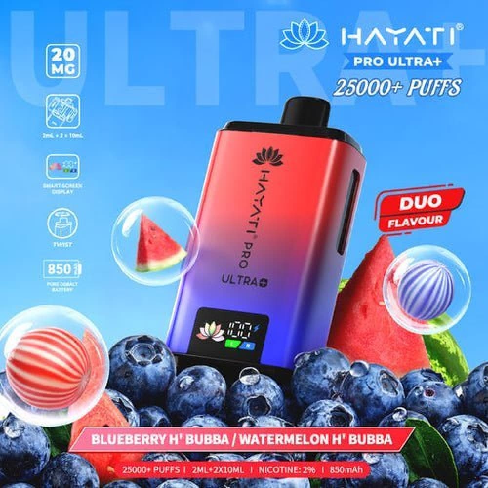 Blueberry Hubba Bubba / Watermelon Hubba Bubba Hayati Pro Ultra Plus 25000 Prefilled Pod Vape Kit - Box of 5