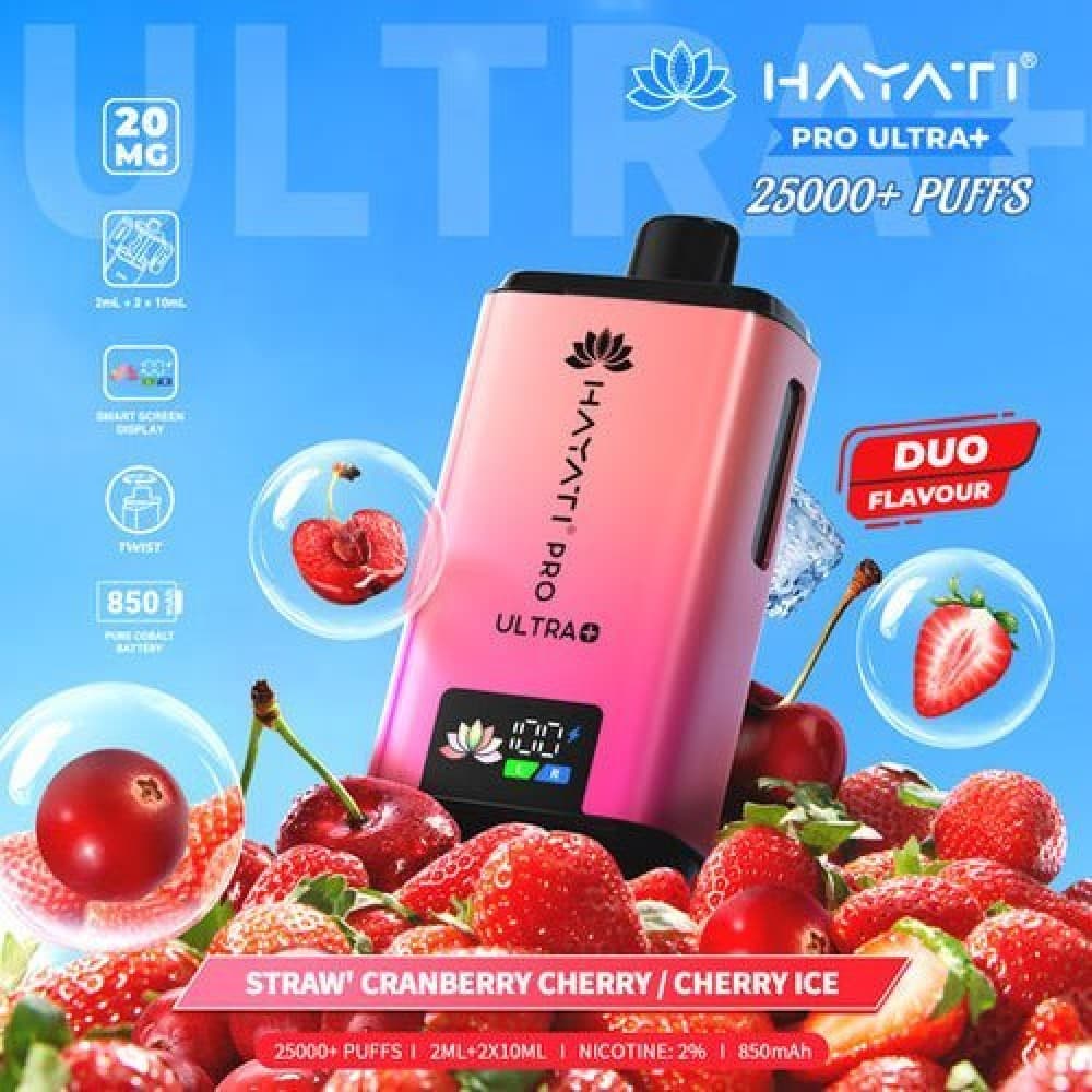Strawberry Cranberry Cherry / Cherry Ice Hayati Pro Ultra Plus 25000 Prefilled Pod Vape Kit - Box of 5