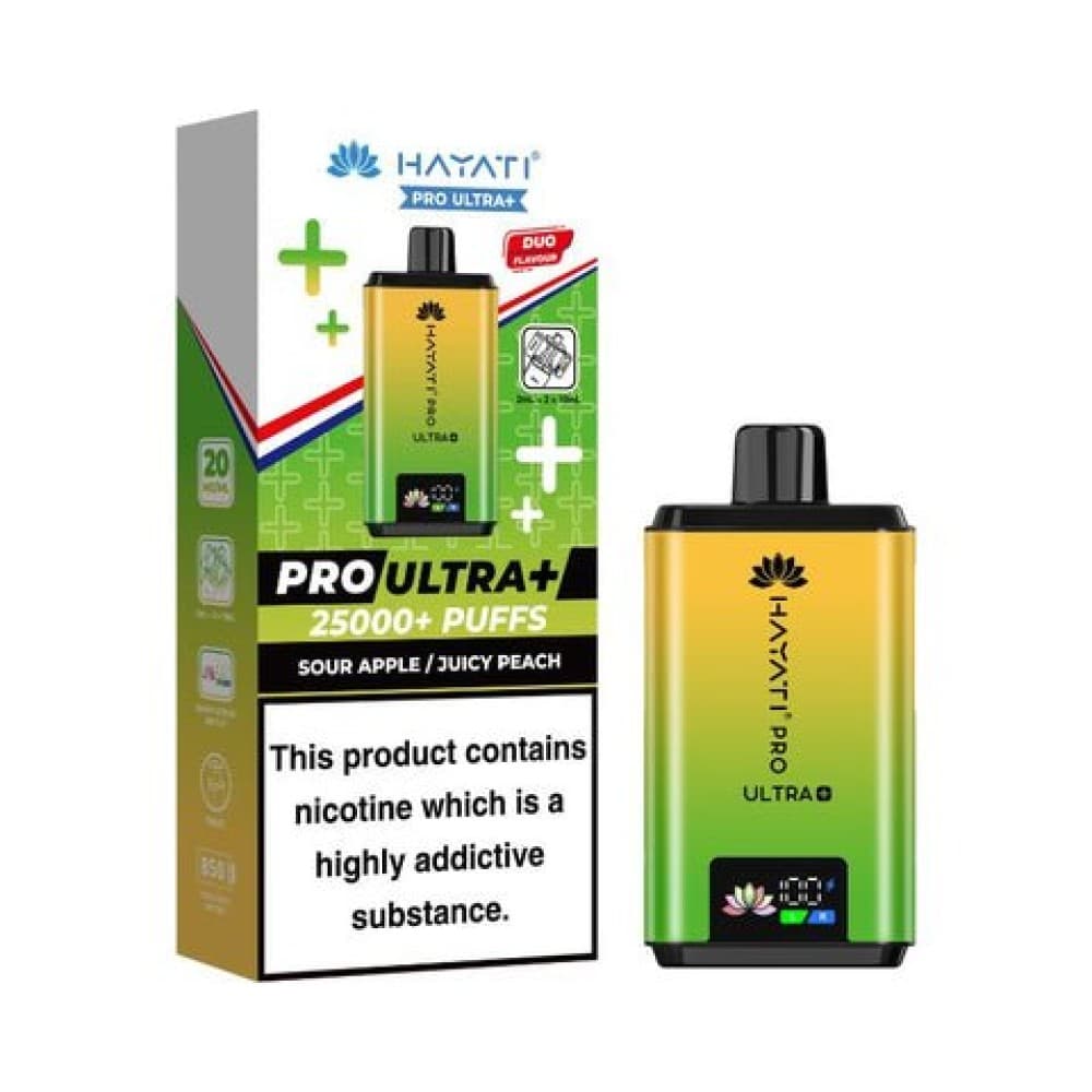 Sour Apple / Juicy peach Hayati Pro Ultra Plus 25000 Prefilled Pod Vape Kit - Box of 5