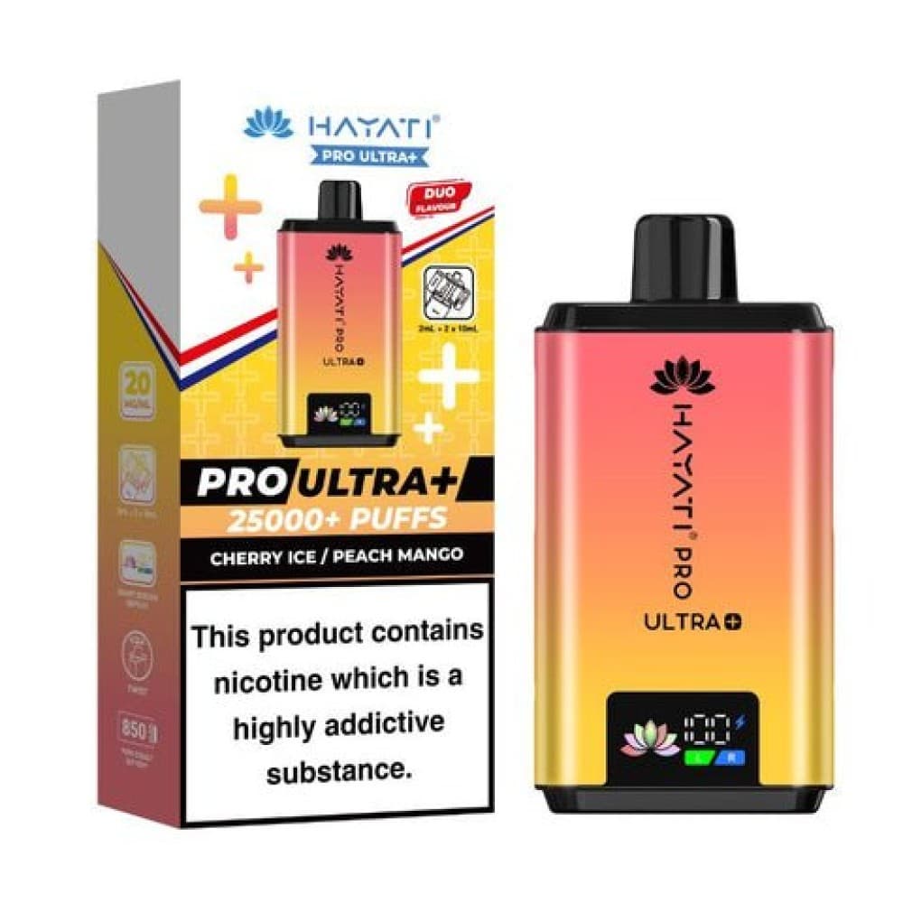Cherry ice /Peach Mango (New) Hayati Pro Ultra Plus 25000 Prefilled Pod Vape Kit - Box of 5