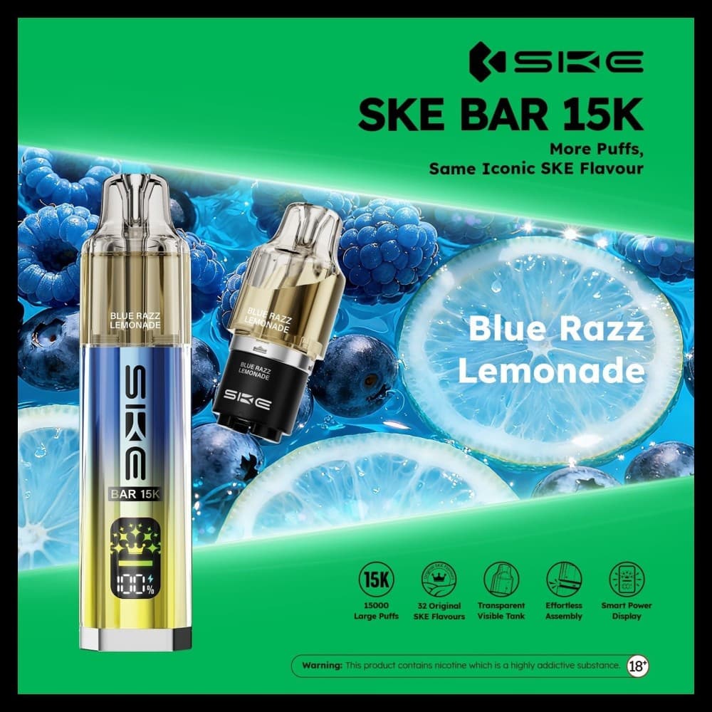 Blue Razz Lemonade *New* Ske Bar 15k Prefilled Pod Vape Kit Pack of 5