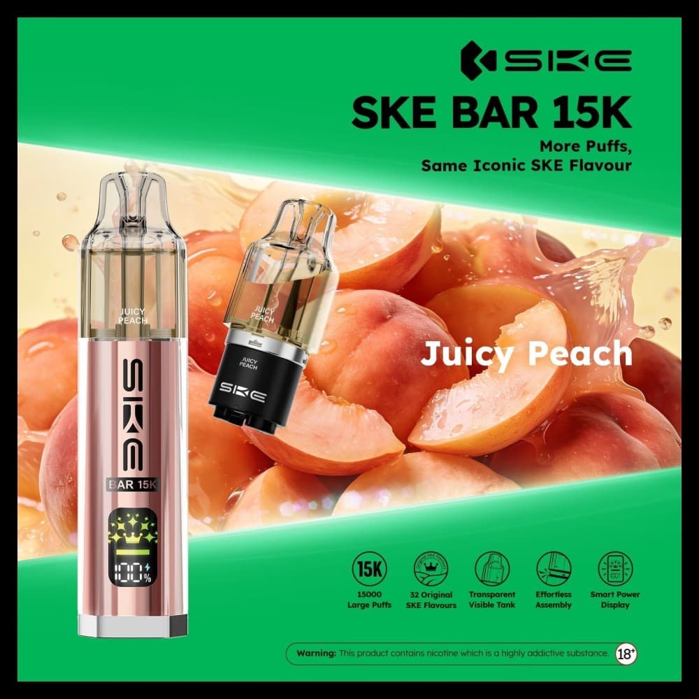 Juicy Peach *New* Ske Bar 15k Prefilled Pod Vape Kit Pack of 5