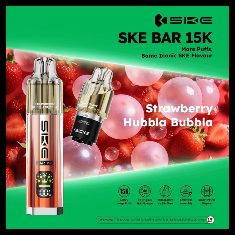 Strawberry Hubbla Bubbla *New* Ske Bar 15k Prefilled Pod Vape Kit Pack of 5
