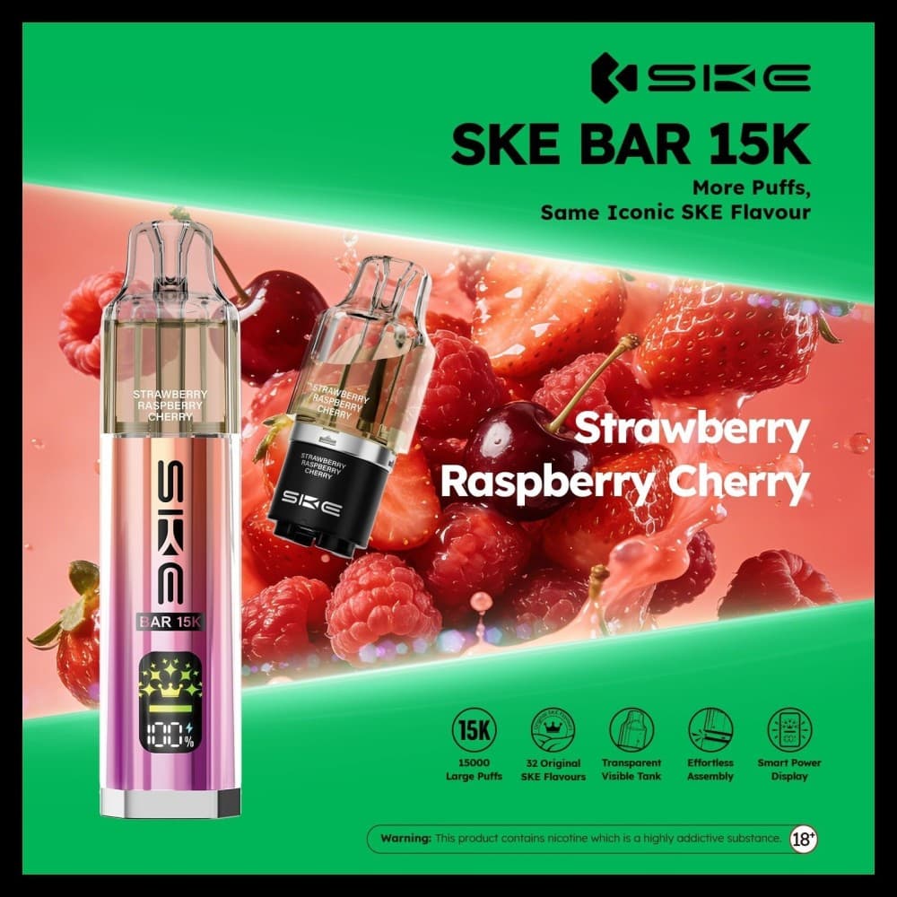 Strawberry Raspberry Cherry *New* Ske Bar 15k Prefilled Pod Vape Kit Pack of 5