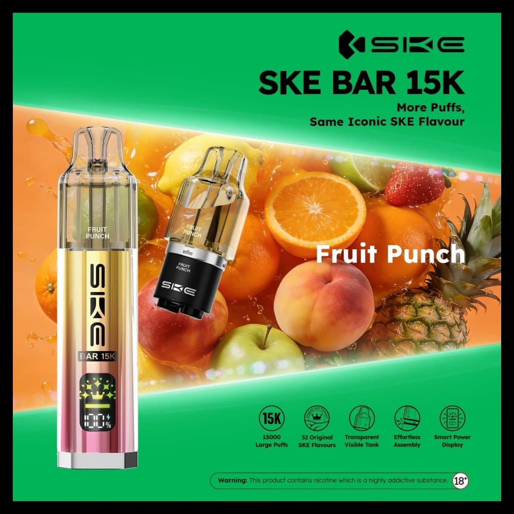 Fruit Punch *New* Ske Bar 15k Prefilled Pod Vape Kit Pack of 5