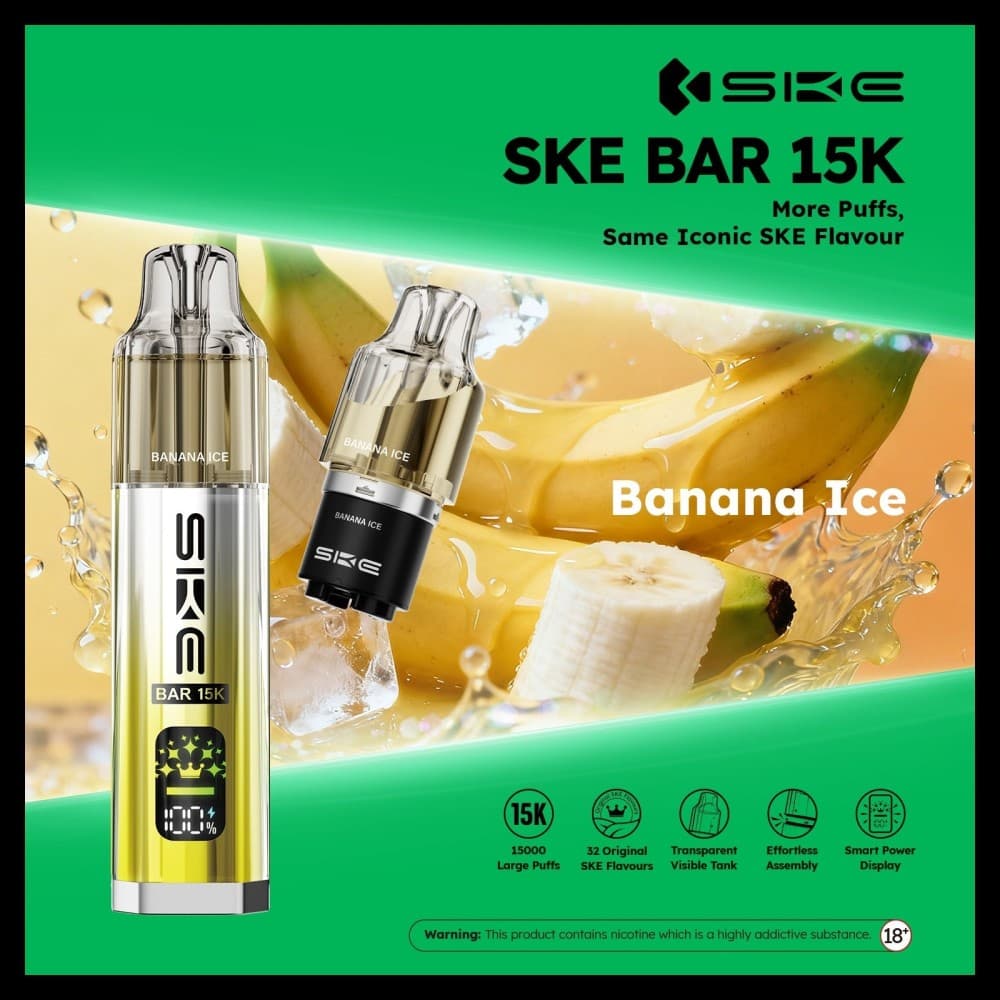 Banana Ice *New* Ske Bar 15k Prefilled Pod Vape Kit Pack of 5