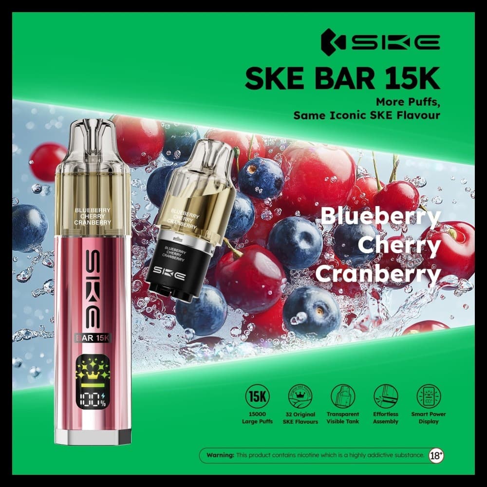 Blueberry Cherry Cranberry *New* Ske Bar 15k Prefilled Pod Vape Kit Pack of 5