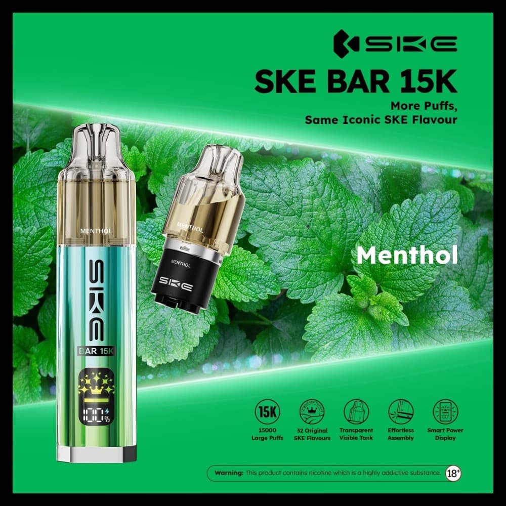 Menthol *New* Ske Bar 15k Prefilled Pod Vape Kit Pack of 5
