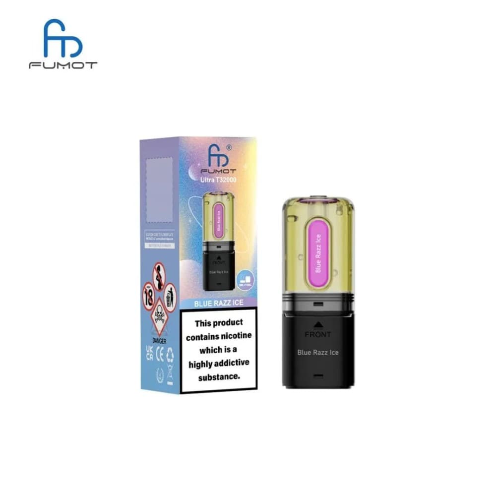 Blue Razz Ice RandM Fumot T32000 Ultra Replacement Pods Box of 5
