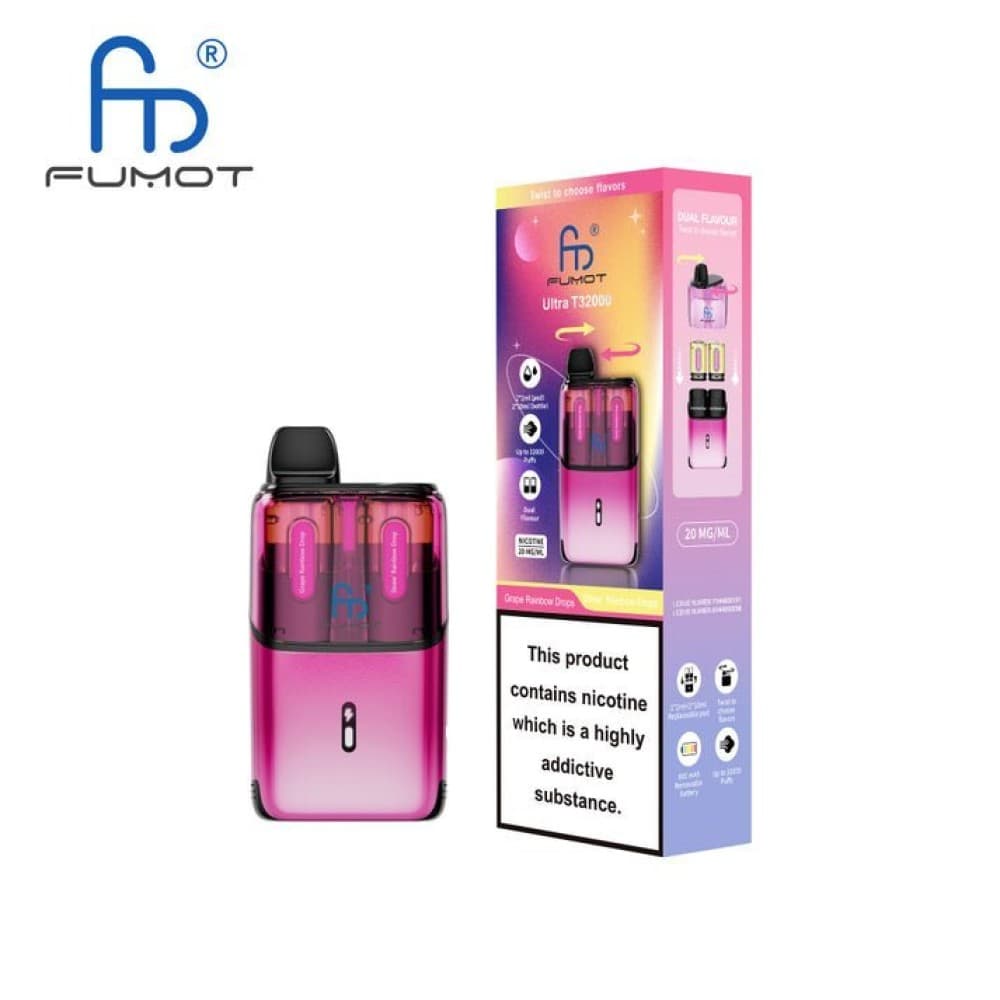 Grape Rainbow Drops / Straw Rainbow Drops RandM Fumot T32000 Ultra Prefilled Pod Kit Box of 5
