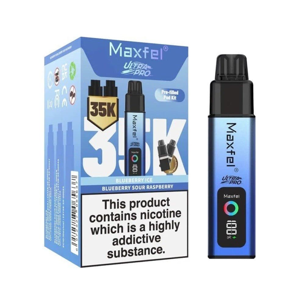 Blueberry Ice / Blueberry Sour Raspberry Maxfel Ultra Pro 35k Prefilled Pod Vape Kit Box of 5
