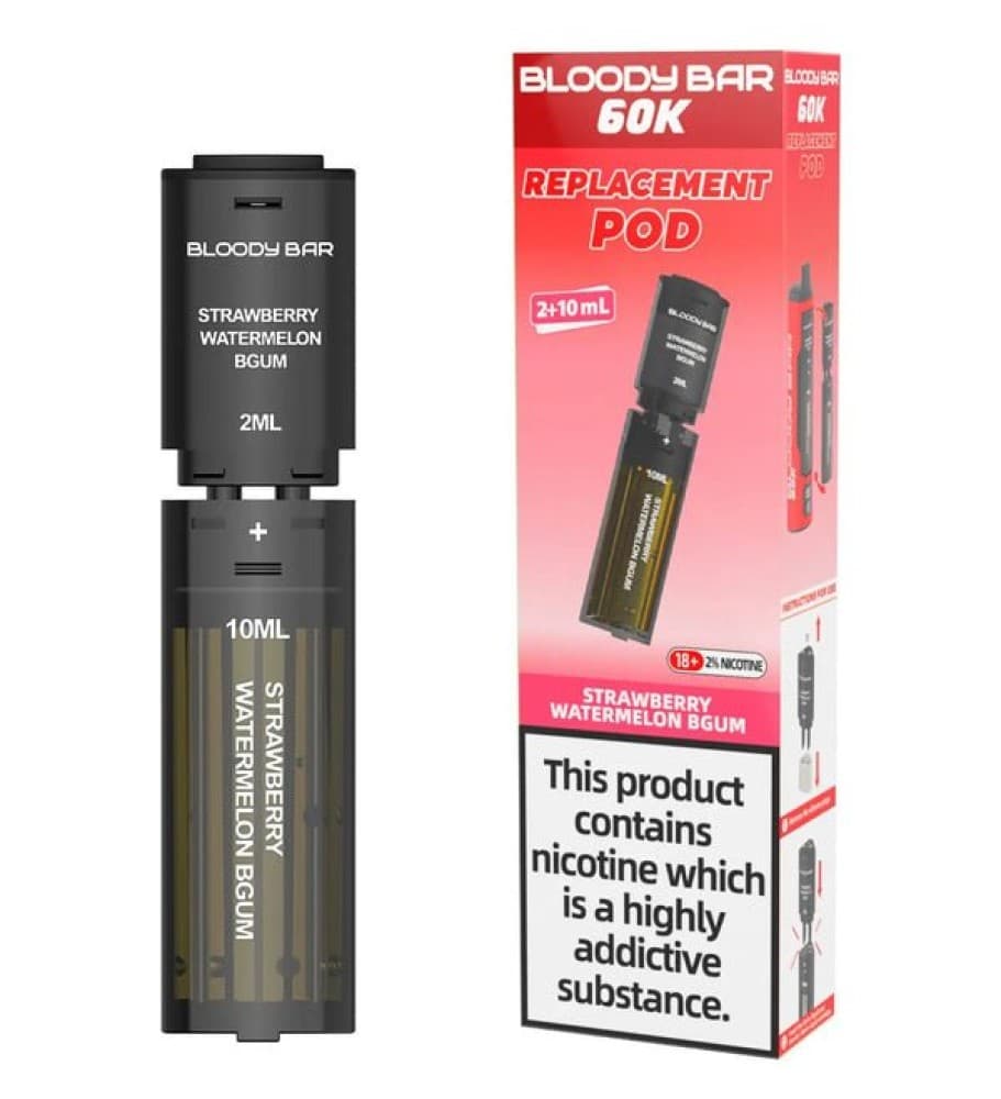 Strawberry Watermelon Bubble Gum Bloody Bar 60k Prefilled 4 In 1 Replacement Pods Box of 5