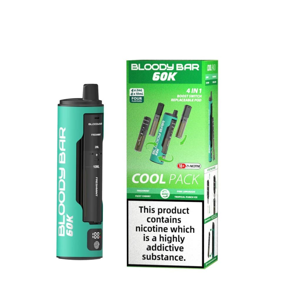Fresh Mint/Fizzy Cherry/Pink Lemonade/Tropical Punch Ice Bloody Bar 60k Prefilled 4 In 1 Pod Vape Kit Pack of 5