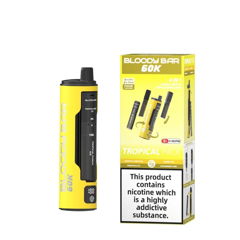 Tropical Punch Ice/Pineapple Ice/Cherry Ice/Strawberry Kiwi Bloody Bar 60k Prefilled 4 In 1 Pod Vape Kit Pack of 5