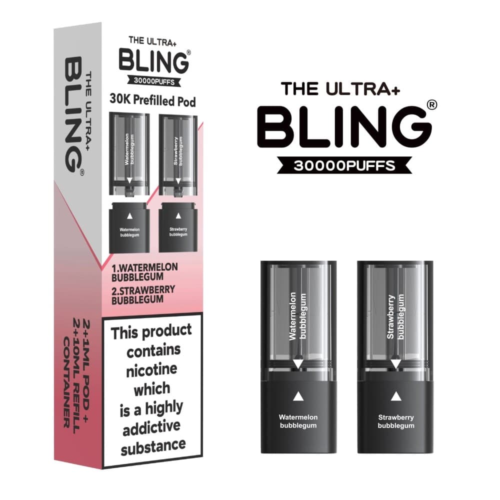Watermelon Bubblegum/Strawberry Bubblegum The Bling Ultra Plus 30k Replacement Pods Pack of 5