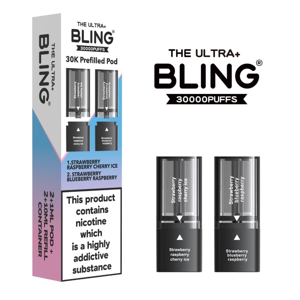 Strawberry Raspberry Cherry Ice/Strawberry Blueberry Raspberry The Bling Ultra Plus 30k Replacement Pods Pack of 5