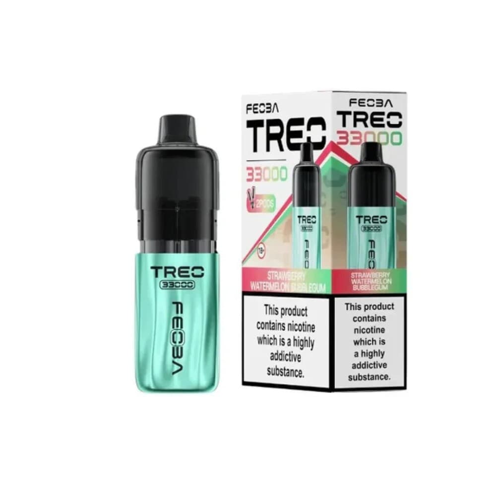 Strawberry Watermelon Bubble Gum Feoba Treo 33k Prefilled Pod Vape Kit Box of 6