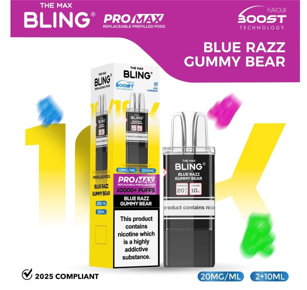 Blue Razz Gummy Bear The Bling 10k Pro Max Replacement Pods (BOX OF 5)