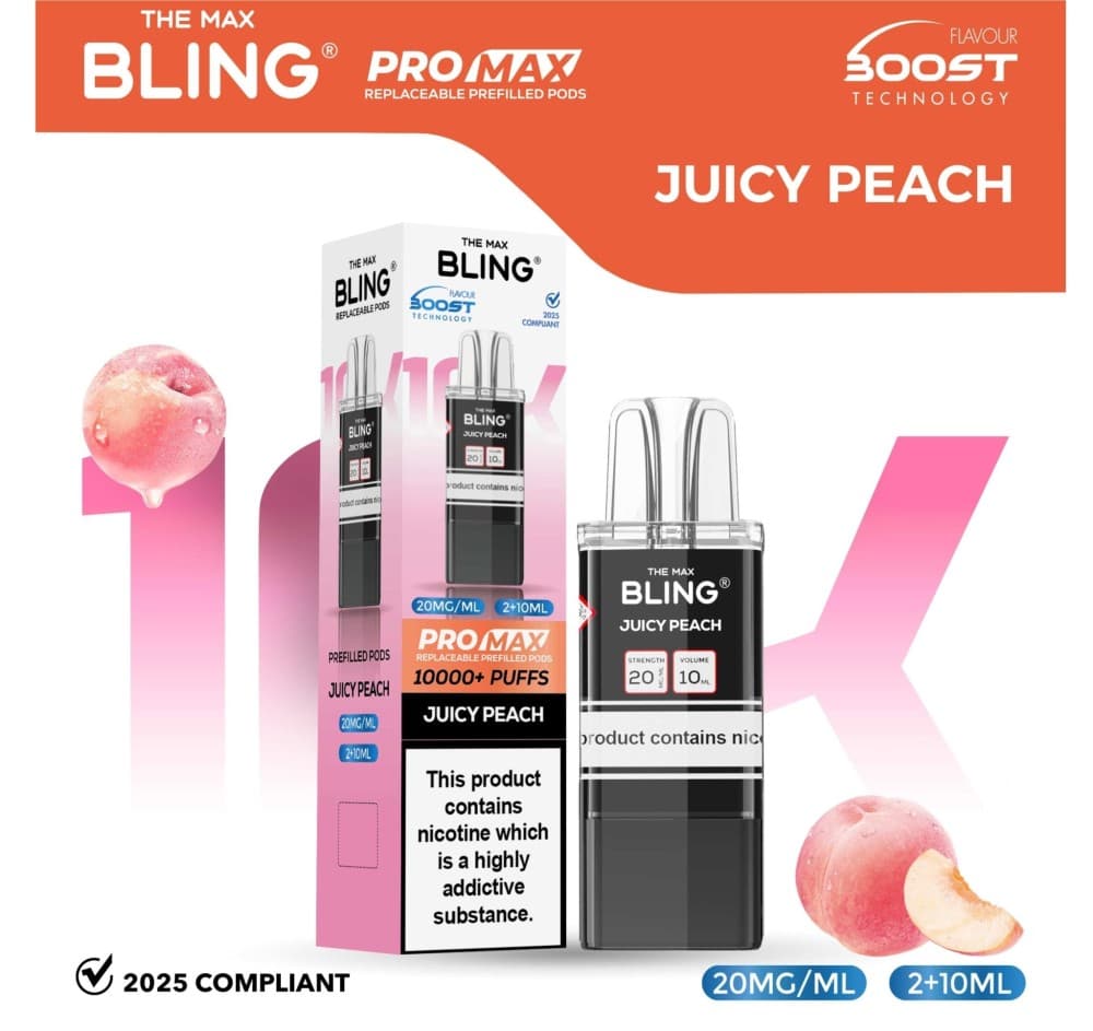 Juicy Peach The Bling 10k Pro Max Replacement Pods (BOX OF 5)