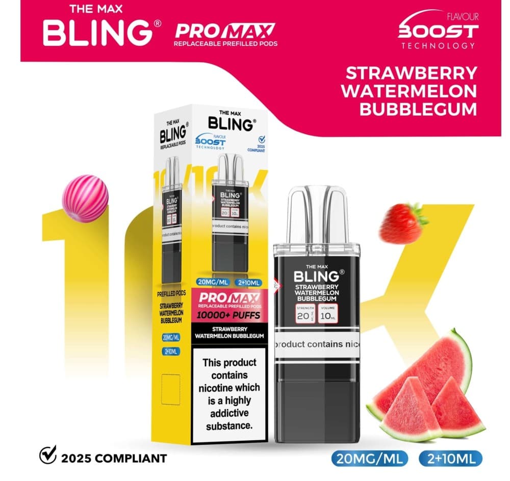 Strawberry Watermelon Bubble Gum The Bling 10k Pro Max Replacement Pods (BOX OF 5)