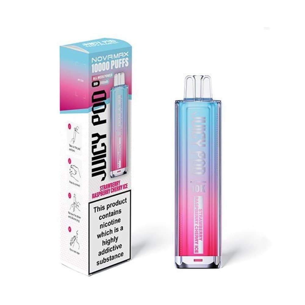 Strawberry Raspberry Cherry Ice Juicy Pod Novamax 10k Vape Kit - (BOX OF 5)