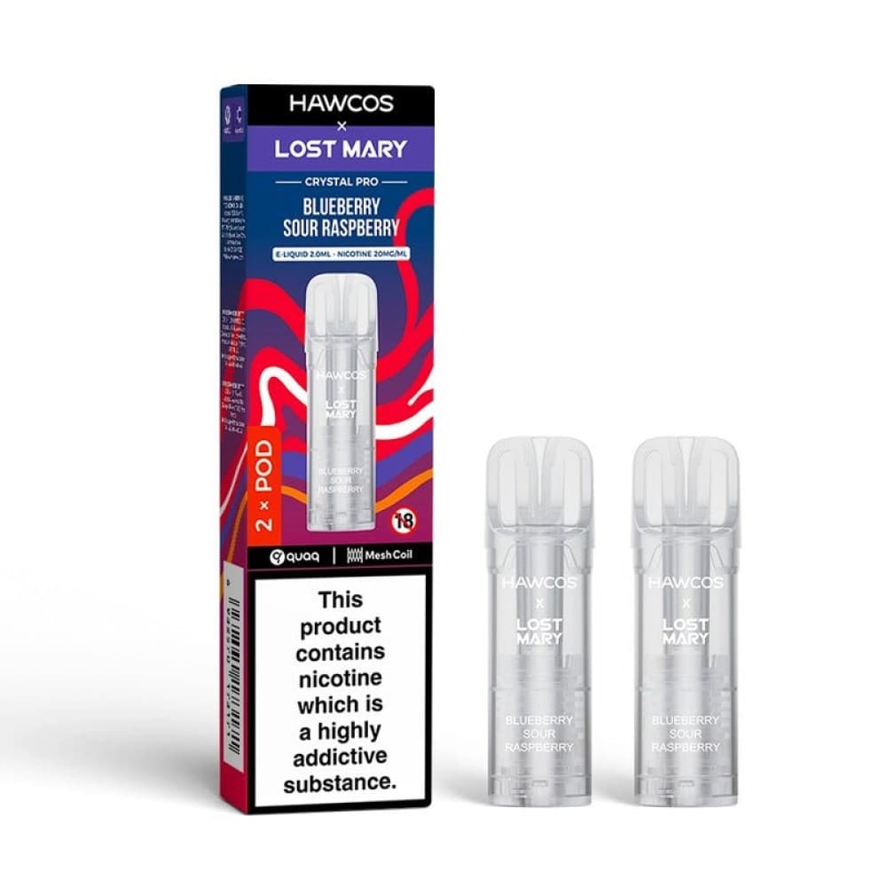 Blueberry Sour Raspberry Hawcos x Lost Mary Crystal Pro Prefilled Pods Pack of 10