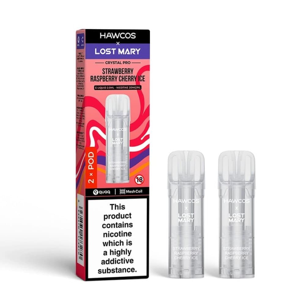 Strawberry Raspberry Cherry Ice Hawcos x Lost Mary Crystal Pro Prefilled Pods Pack of 10