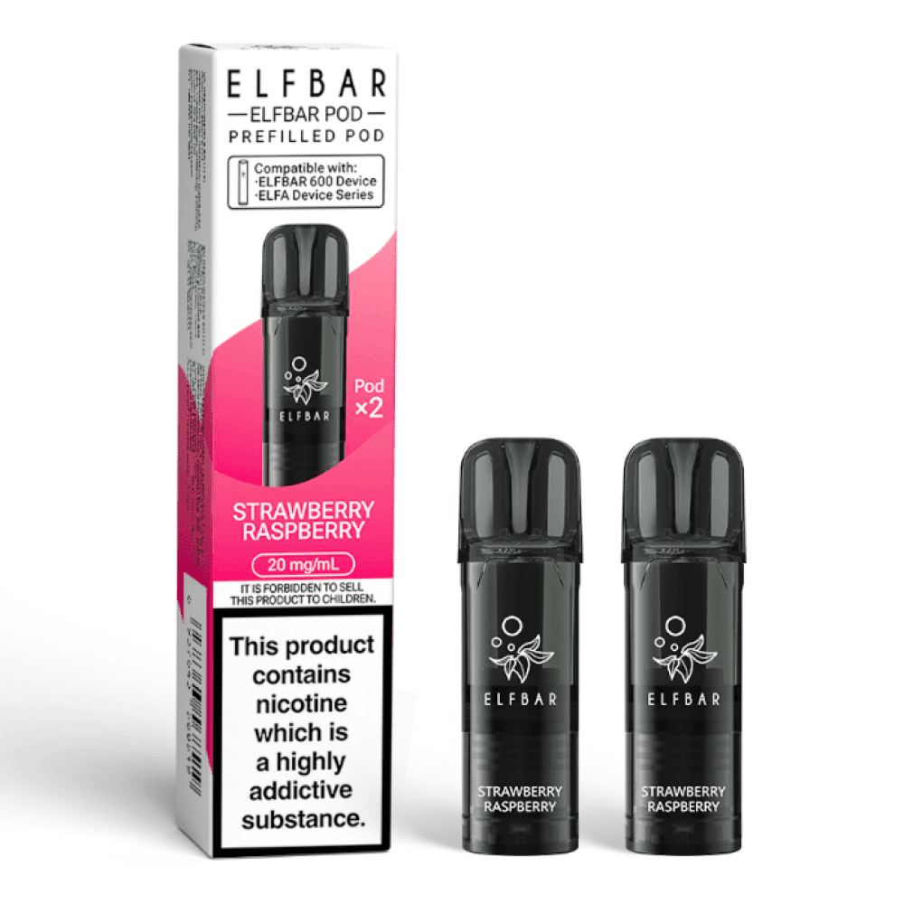 Strawberry Raspberry Elf Bar 600 Prefilled Replacement Pods - Box of 20