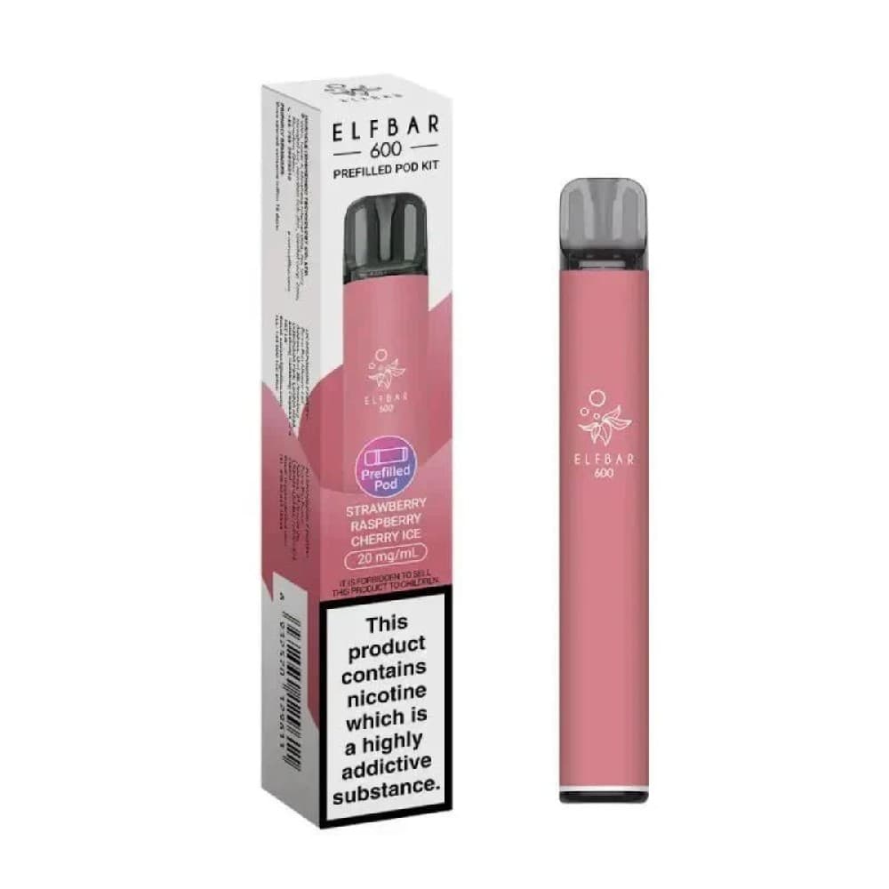 Strawberry Raspberry Cherry Ice Elf Bar 600 Prefilled Pod Kit Box of 10