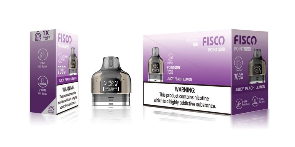 Juicy Peach Lemon Fisco Point Pro 7000 Replacement Pods Pack of 5