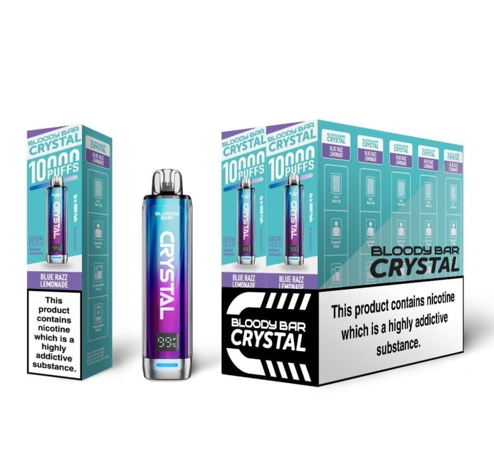 Blue Razz Lemonade Bloody Bar Crystal 10k Prefilled Pod Vape Kit - Pack of 10
