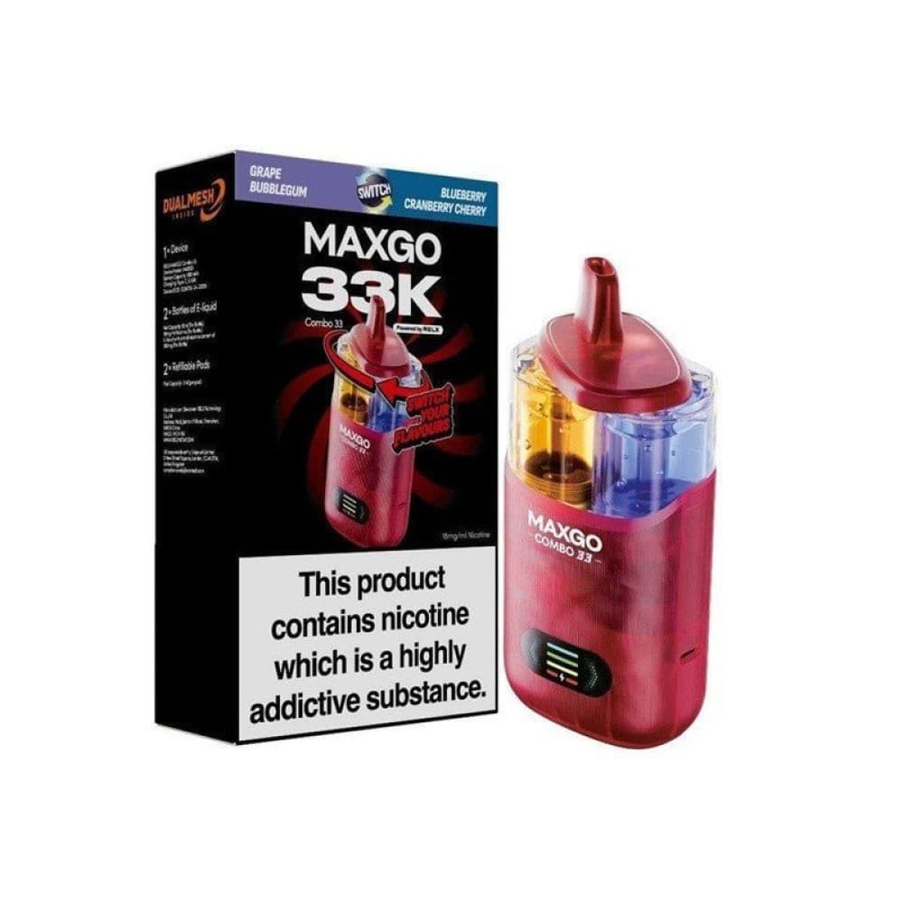 Grape Bubblegum + Blueberry Cranberry Cherry Relx Maxgo 33k Prefilled Pod Vape Kit - Pack of 3