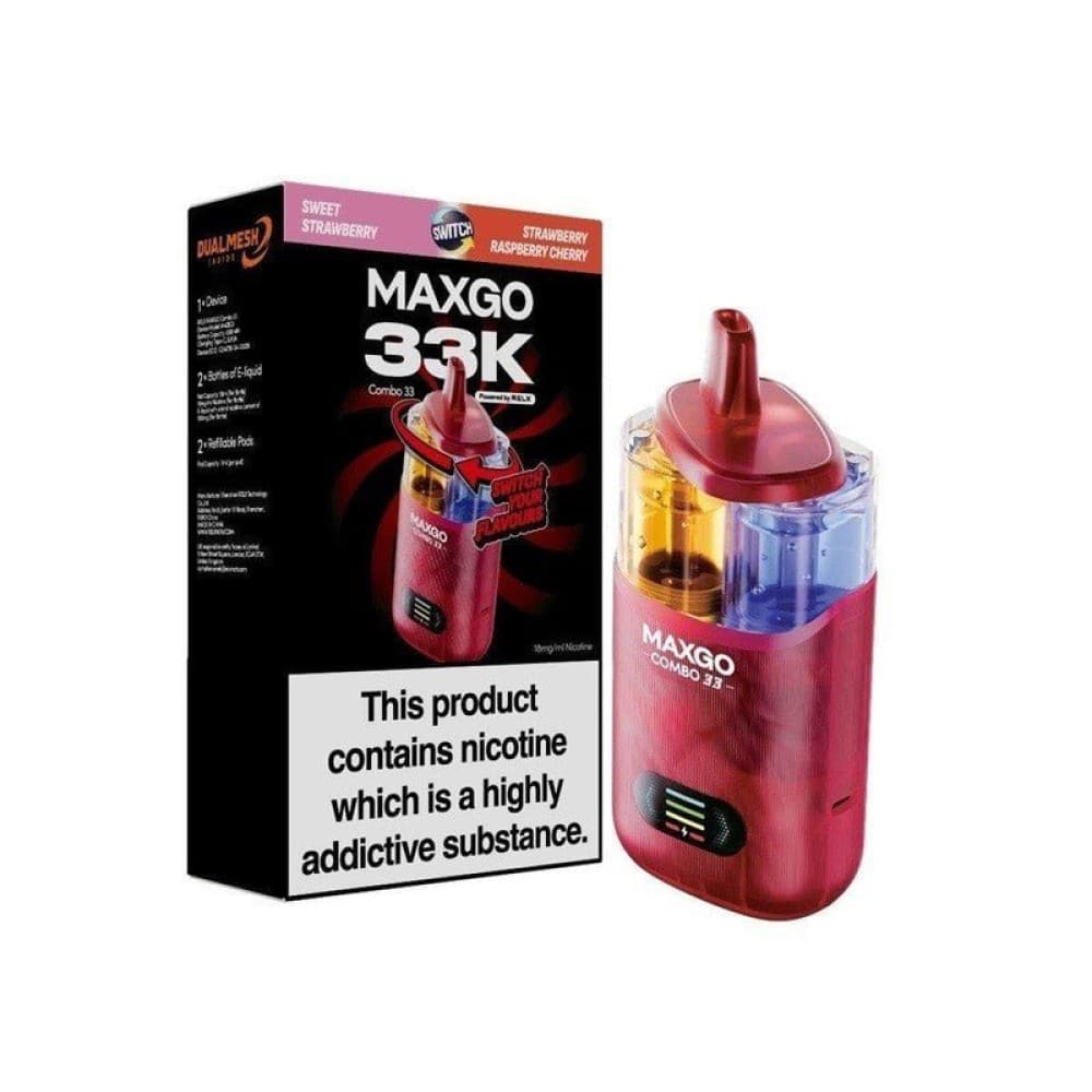 Sweet Strawberry + Strawberry Raspberry Cherry Relx Maxgo 33k Prefilled Pod Vape Kit - Pack of 3