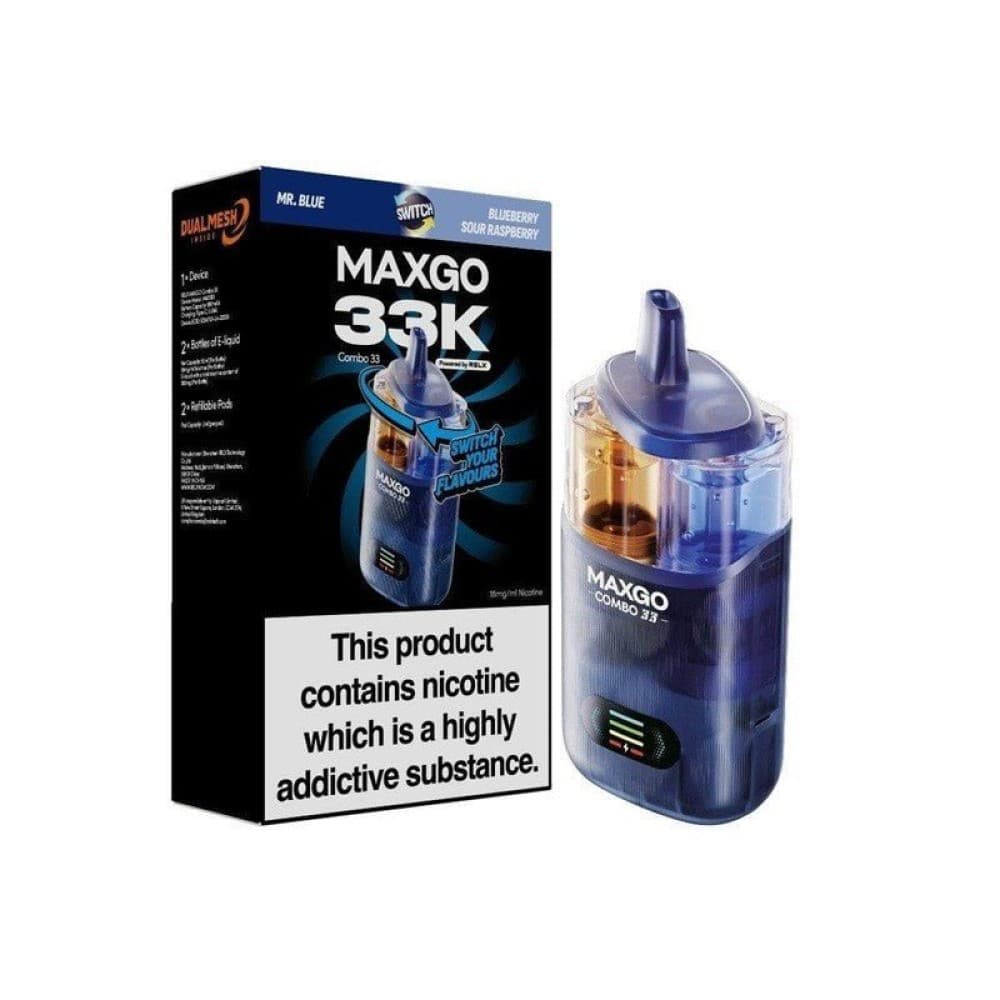 Mr Blue + Blueberry Sour Raspberry Relx Maxgo 33k Prefilled Pod Vape Kit - Pack of 3