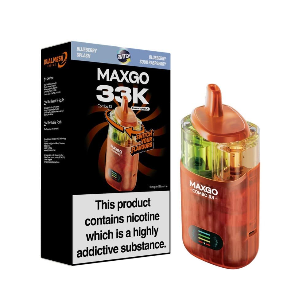 Blueberry Splash + Blueberry Sour Raspberry Relx Maxgo 33k Prefilled Pod Vape Kit - Pack of 3