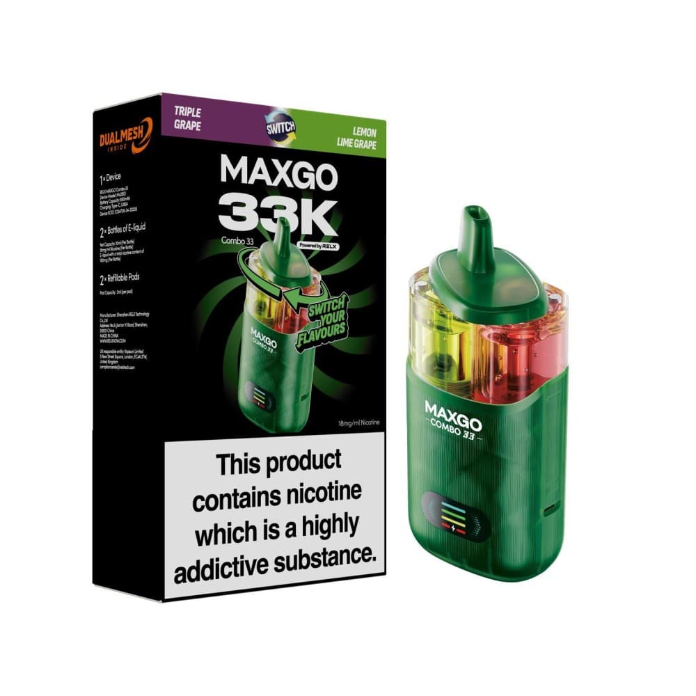 Triple Grape + Lemon Lime Grape Relx Maxgo 33k Prefilled Pod Vape Kit - Pack of 3
