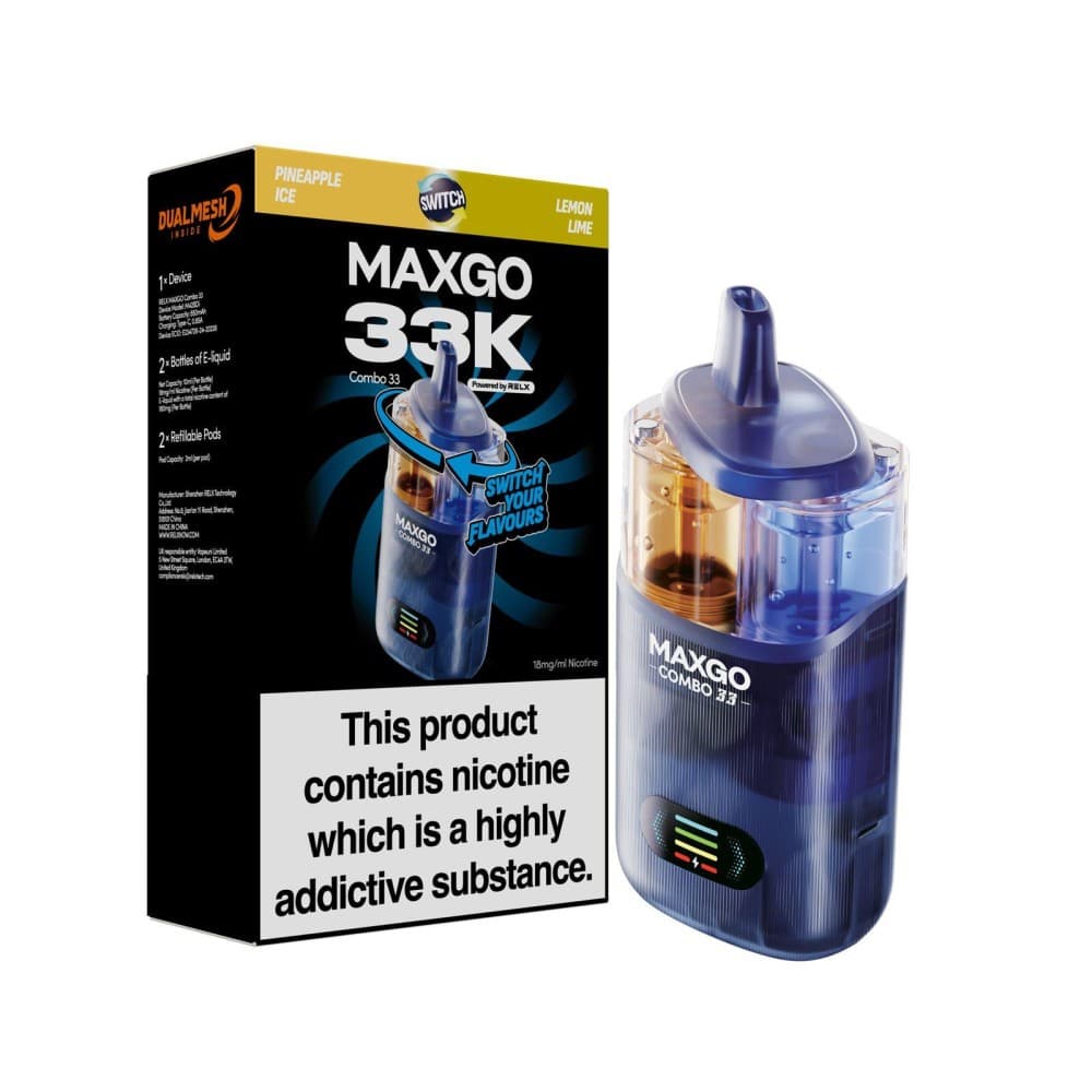 Pineapple Ice + Strawberry Raspberry Cherry Relx Maxgo 33k Prefilled Pod Vape Kit - Pack of 3