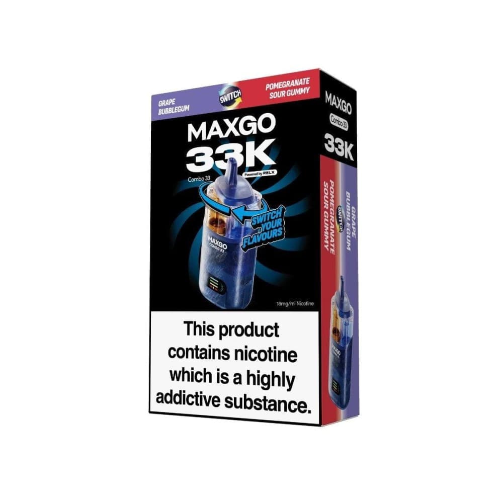 Grape Bubblegum + Pomegranate Sour Gummy Relx Maxgo 33k Prefilled Pod Vape Kit - Pack of 3