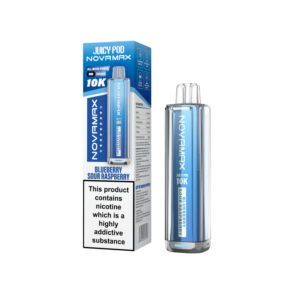 Blueberry Sour Raspberry Juicy Pod Novamax 10k Prefilled Pod Vape Kit Pack of 5