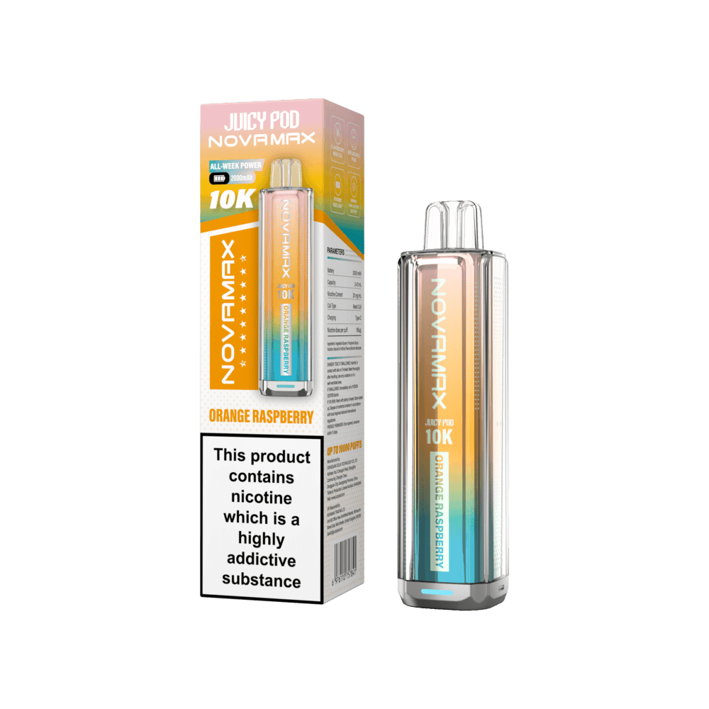 Orange Raspberry Juicy Pod Novamax 10k Prefilled Pod Vape Kit Pack of 5