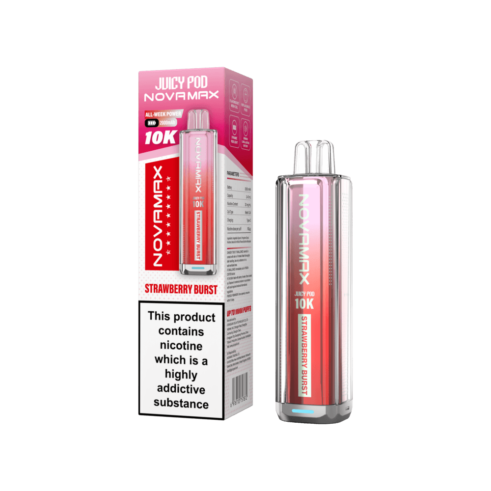Strawberry Burst Juicy Pod Novamax 10k Prefilled Pod Vape Kit Pack of 5