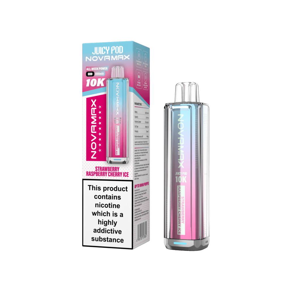 Strawberry Raspberry Cherry Ice Juicy Pod Novamax 10k Prefilled Pod Vape Kit Pack of 5
