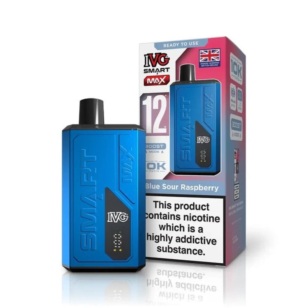 Blue Sour Raspberry IVG Smart Max 10k Prefilled Pod Vape Kit Box of 5