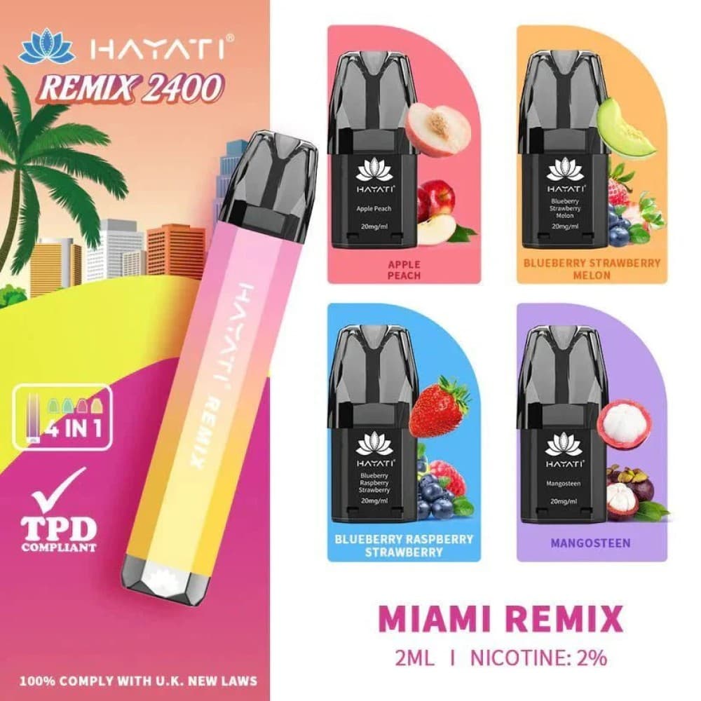 Miami Remix 4 in 1 Hayati Remix 2400 Puffs Disposable Vape Pod Kit - Box of 5