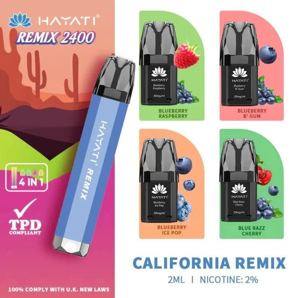 California Remix 4 in 1 Hayati Remix 2400 Puffs Disposable Vape Pod Kit - Box of 5